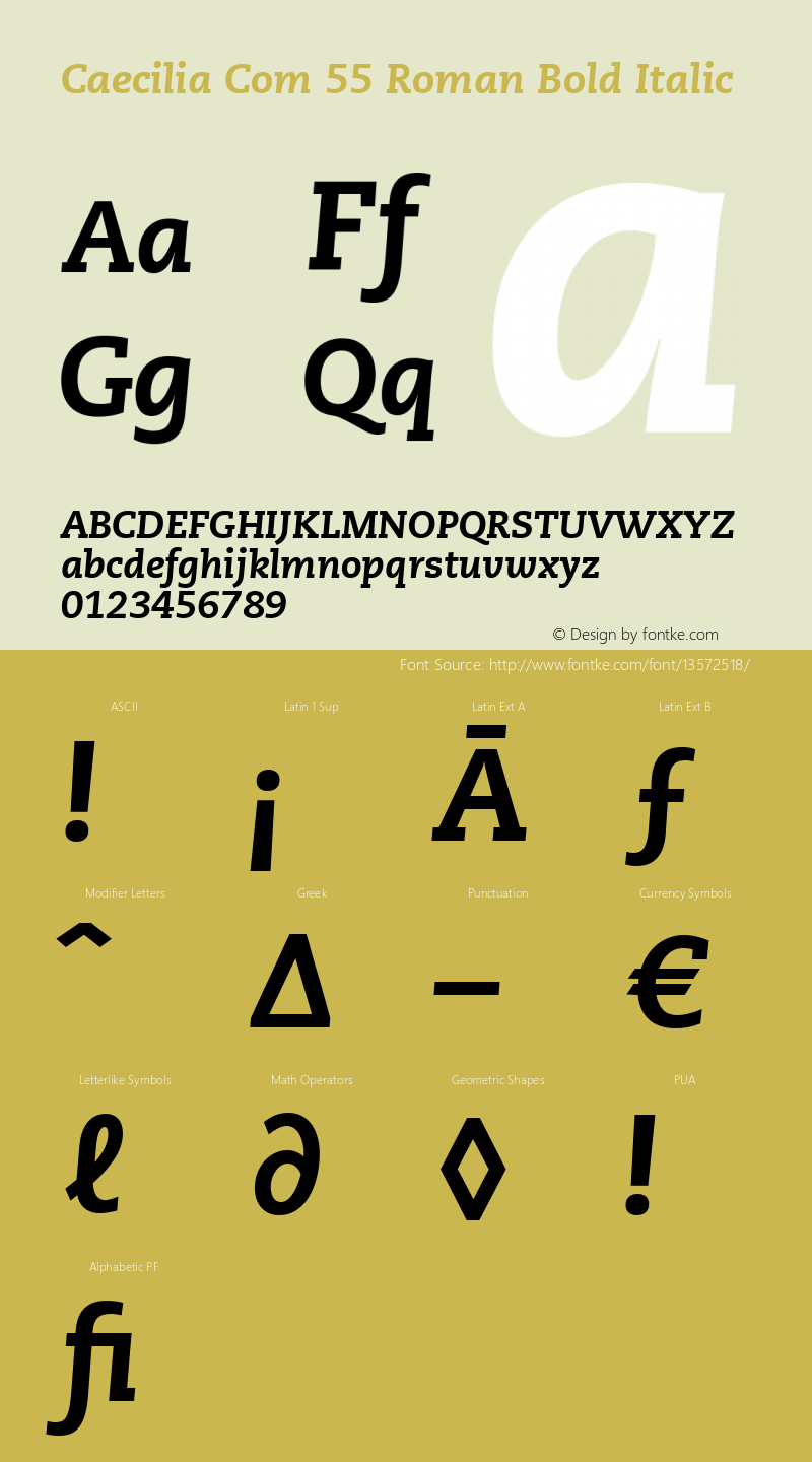 Caecilia Com 55 Roman Bold Italic Version 1.01 Font Sample