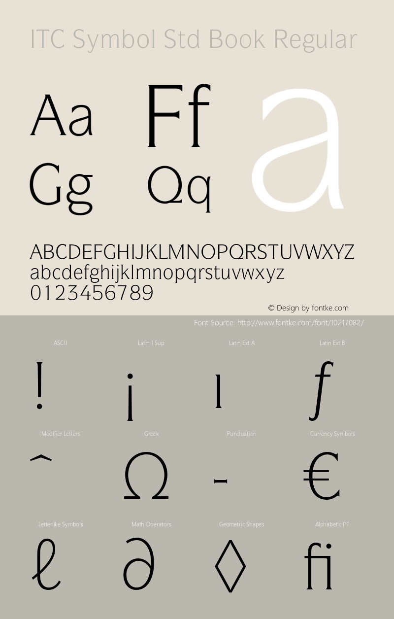 ITC Symbol Std Book Regular Version 2.031;PS 002.000;hotconv 1.0.50;makeotf.lib2.0.16970 Font Sample