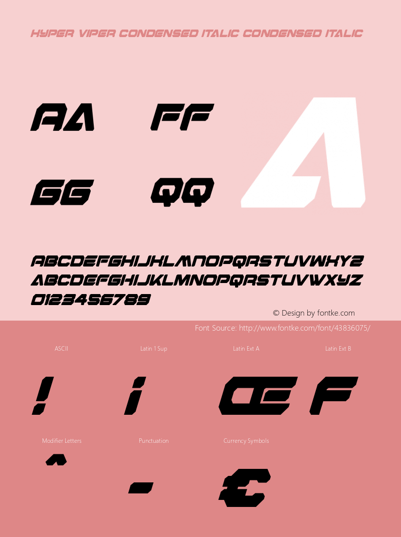 Hyper Viper Condensed Italic Version 1.0; 2019 Font Sample