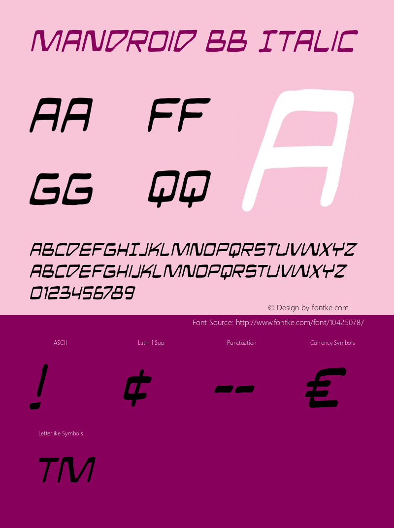 Mandroid BB Italic Version 1.000 Font Sample