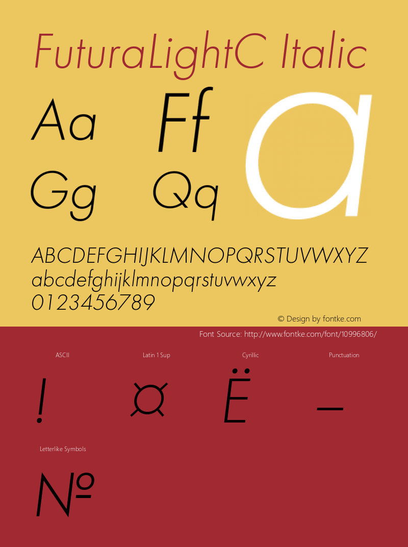 FuturaLightC Italic Version 001.000 Font Sample