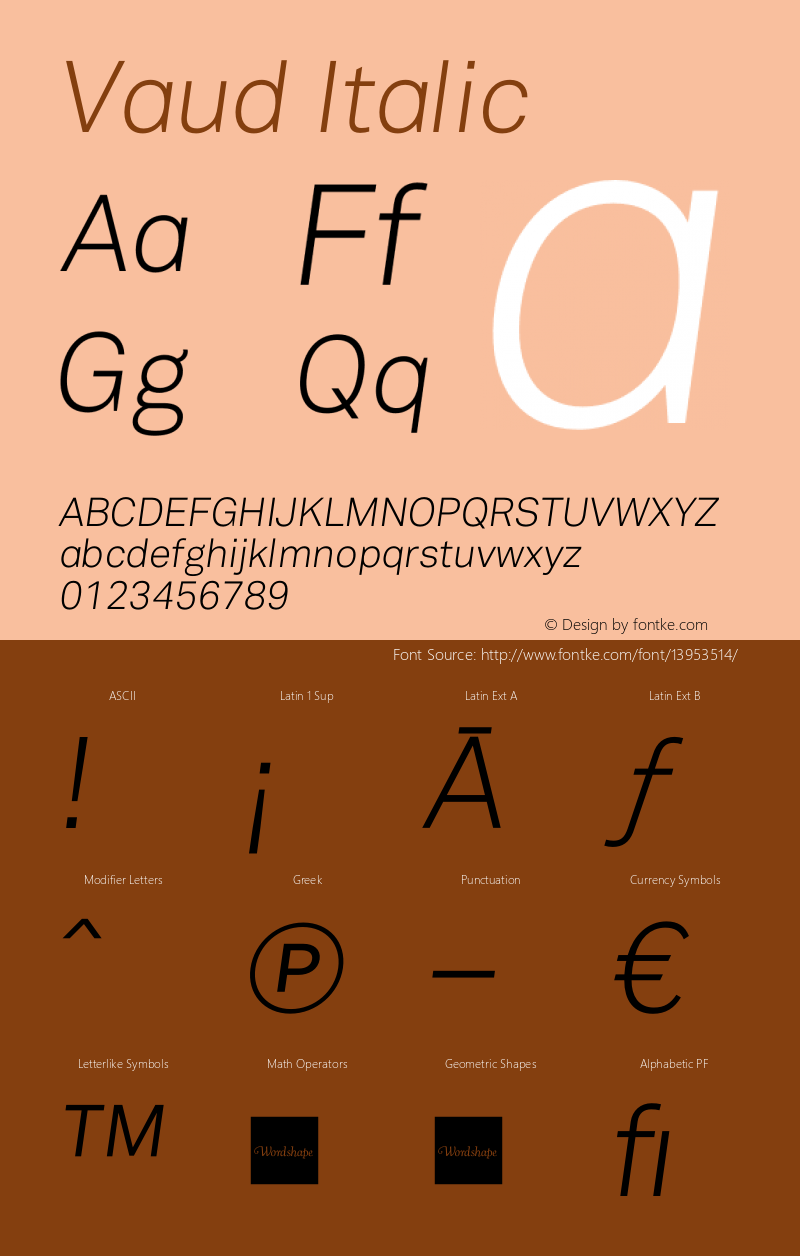 Vaud Italic Version 1.000;PS 001.000;hotconv 1.0.38 Font Sample