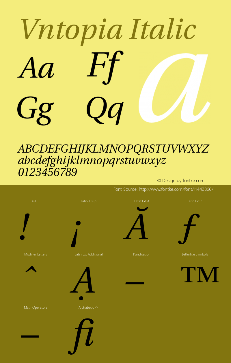 Vntopia Italic Version 001.001 Font Sample