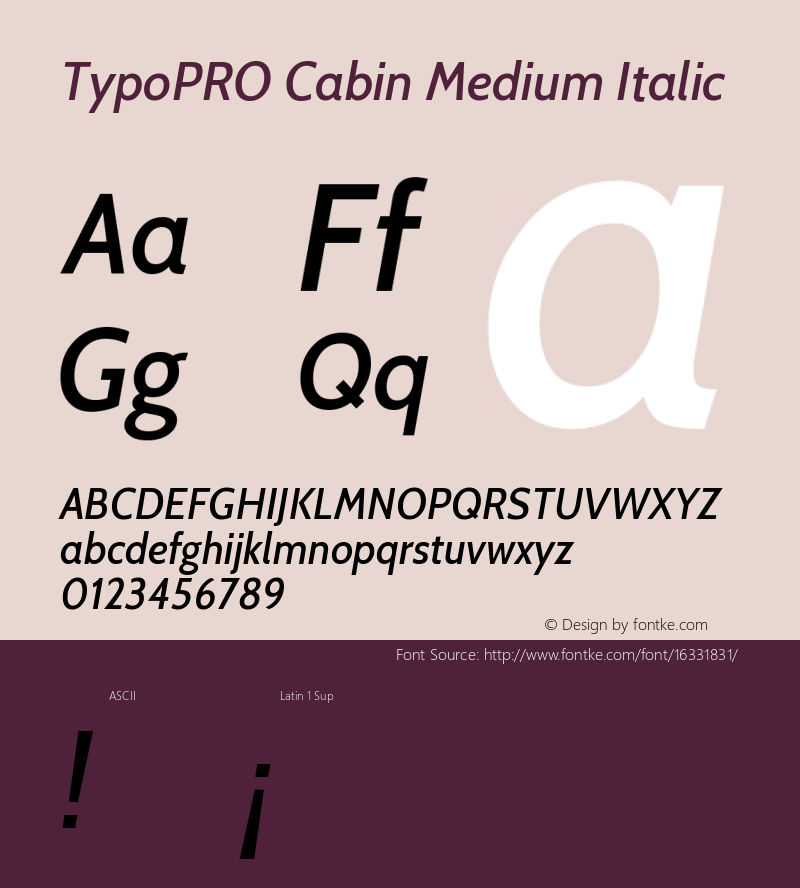 TypoPRO Cabin Medium Italic Version 1.005 Font Sample