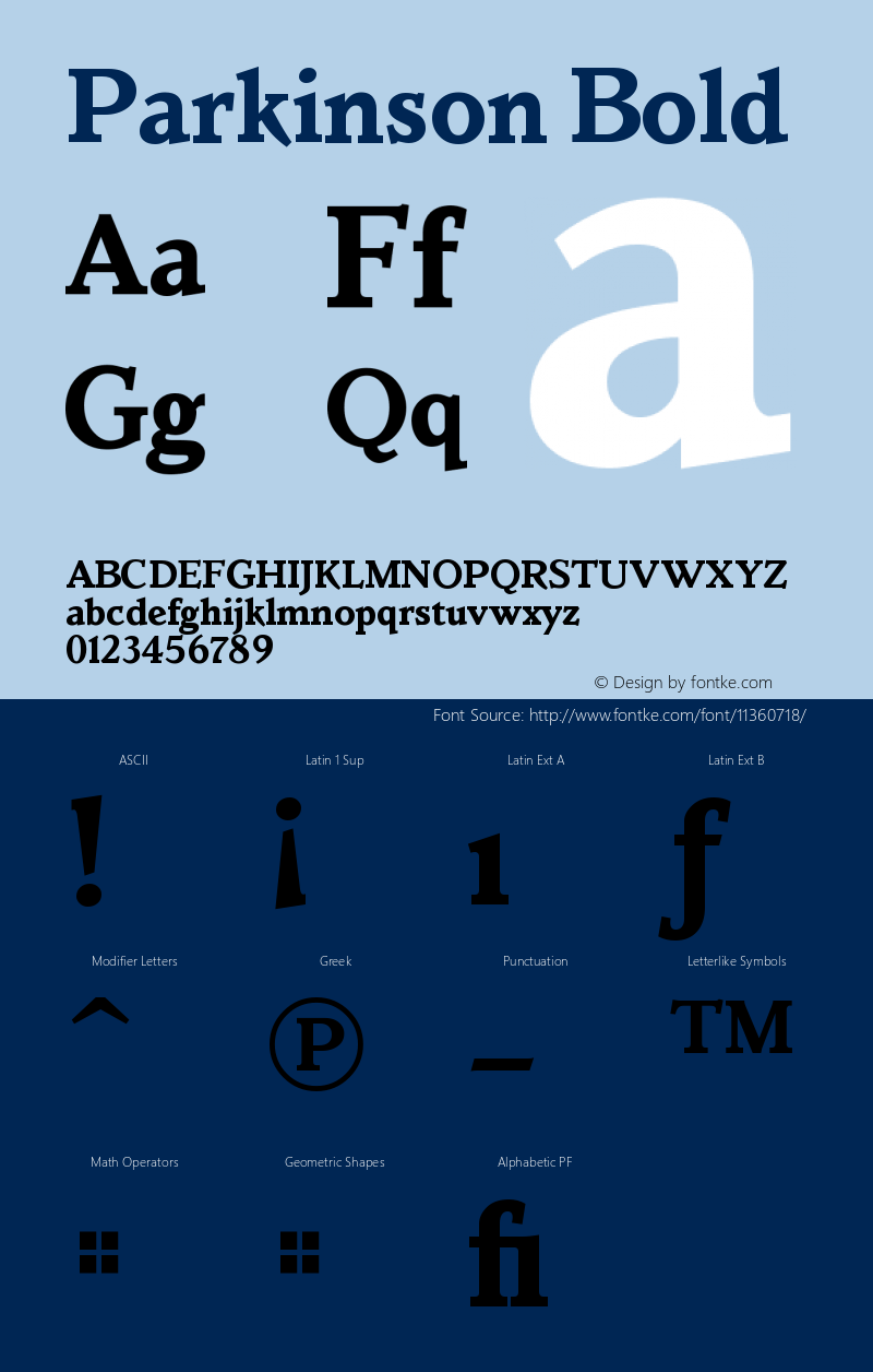 Parkinson Bold Version 001.000 Font Sample