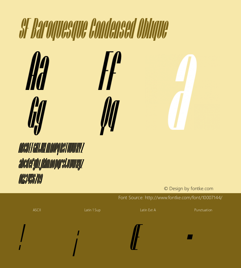 SF Baroquesque Condensed Oblique v1.0 - Freeware Font Sample