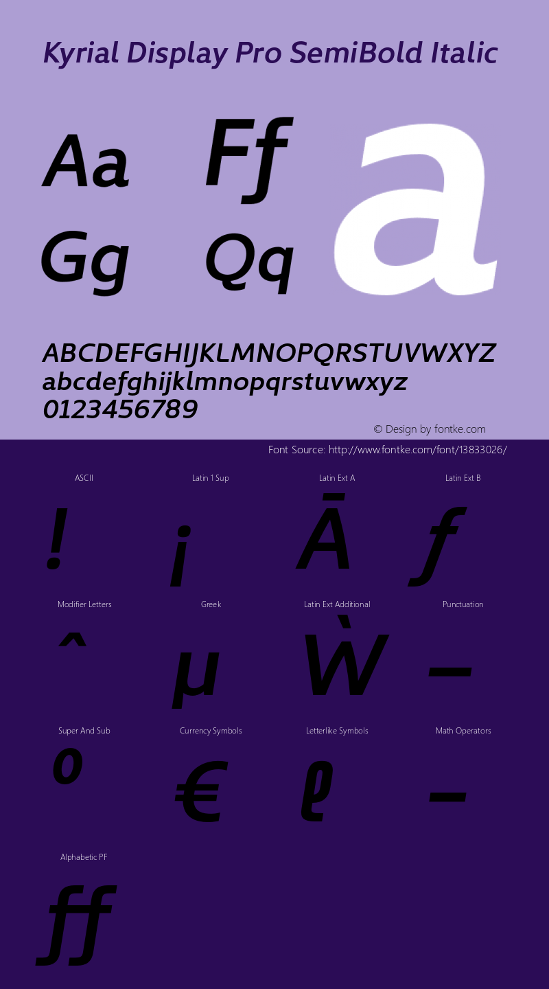 Kyrial Display Pro SemiBold Italic Version 1.000 Font Sample