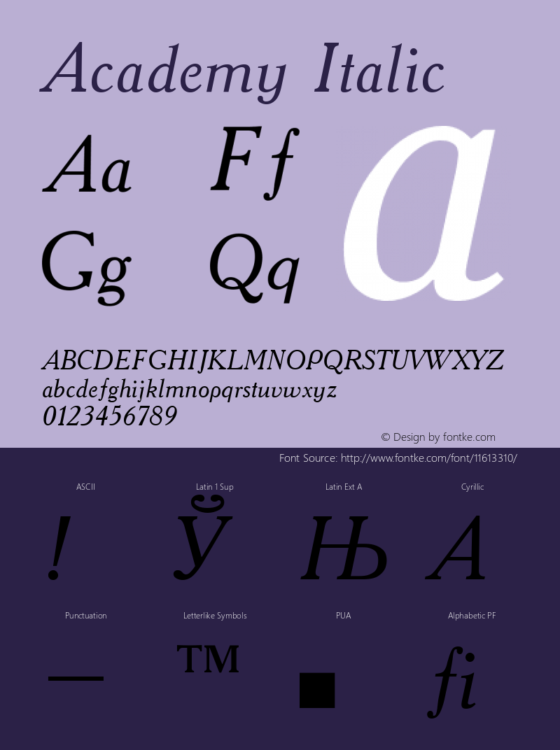 Academy Italic Converted from d:\win\system\ACD56___.TF1 by ALLTYPE Font Sample