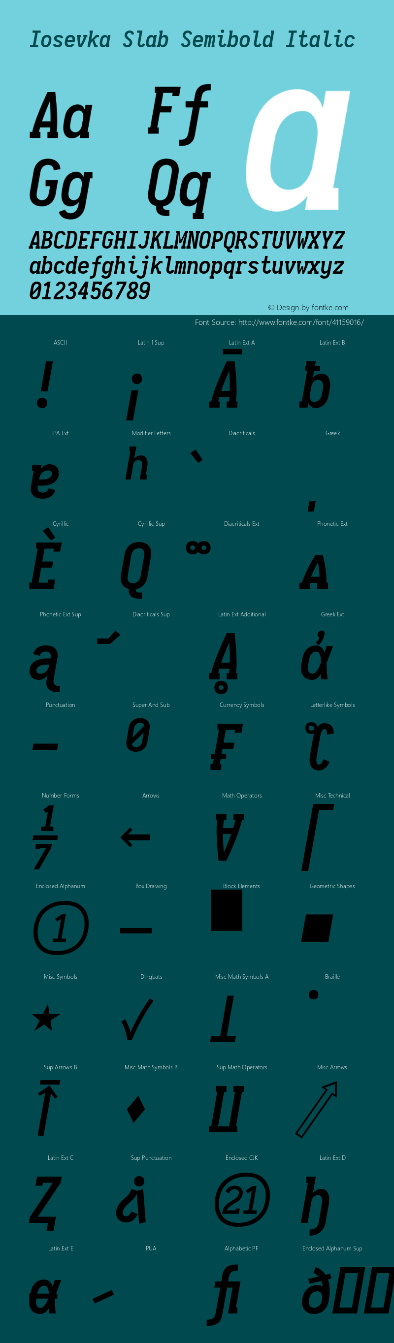 Iosevka Slab Semibold Italic 2.3.1; ttfautohint (v1.8.3) Font Sample