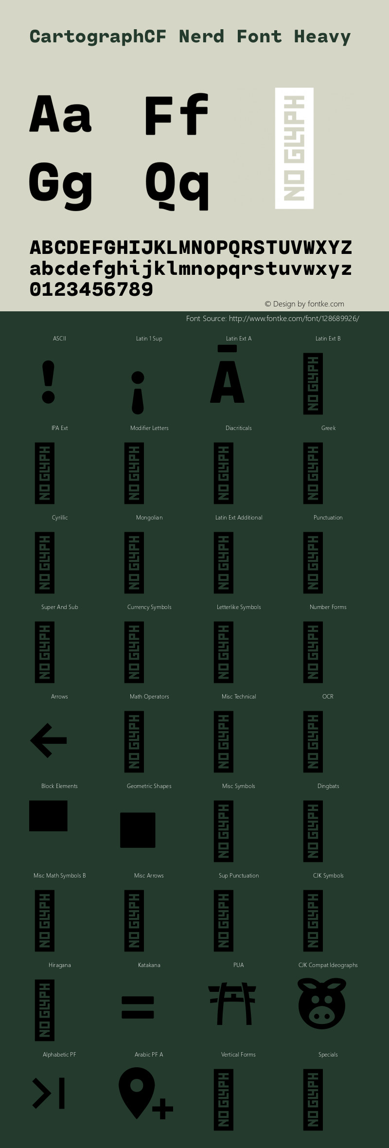Cartograph CF Heavy Nerd Font Complete Version 2.100 Font Sample
