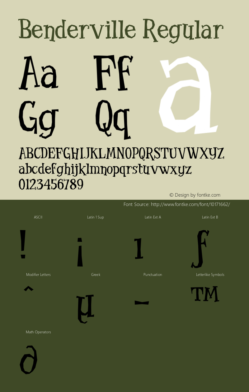 Benderville Regular Macromedia Fontographer 4.1 21.04.2003 Font Sample