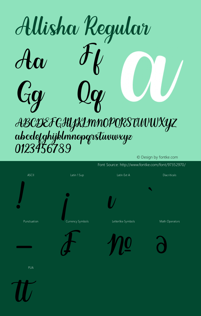 Allisha Version 1.00;January 14, 2021;FontCreator 13.0.0.2683 32-bit Font Sample