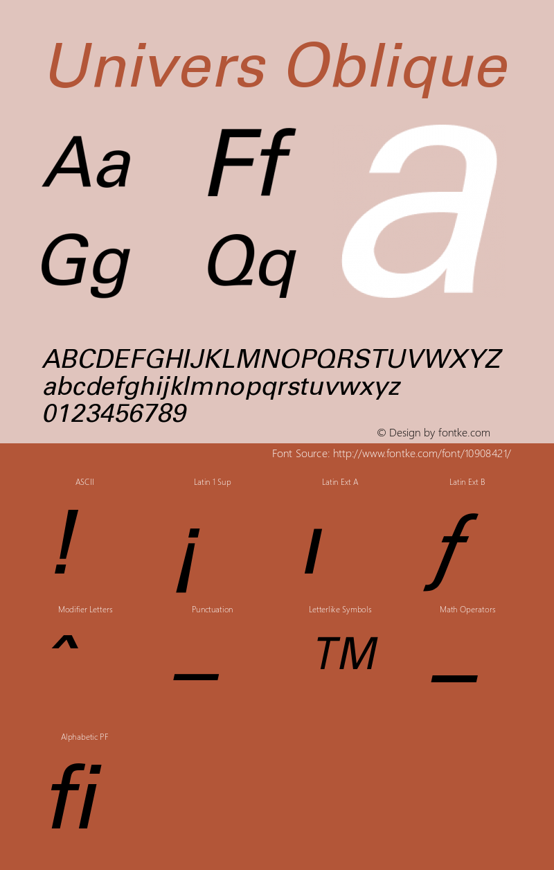 Univers Oblique Version 001.003 Font Sample