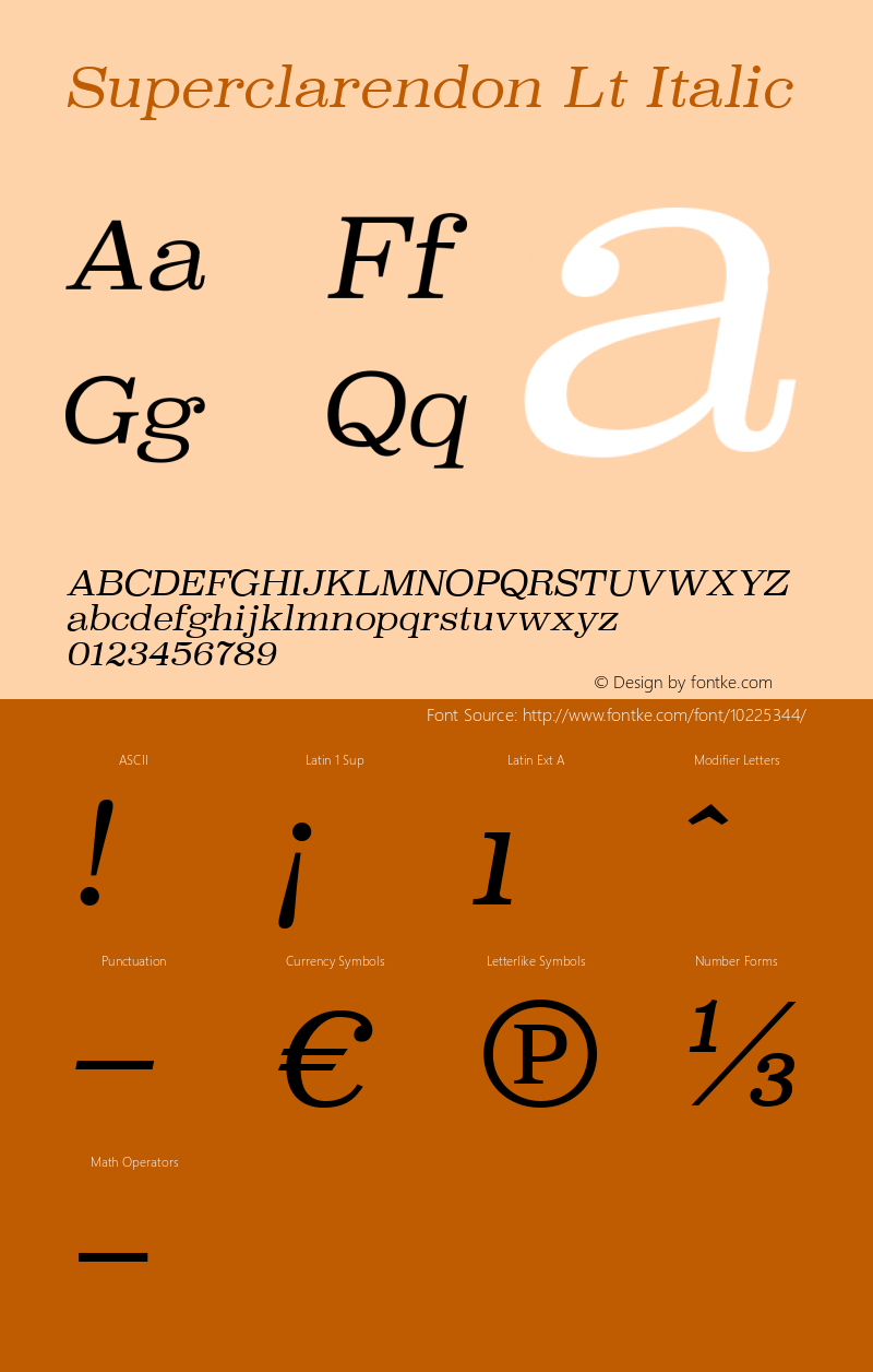 Superclarendon Lt Italic Version 001.000 Font Sample