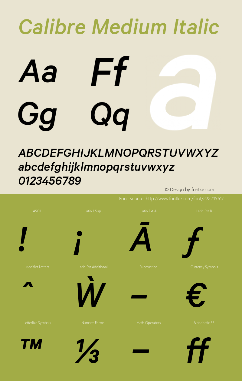 Calibre-MediumItalic Version 1.000;0 Font Sample