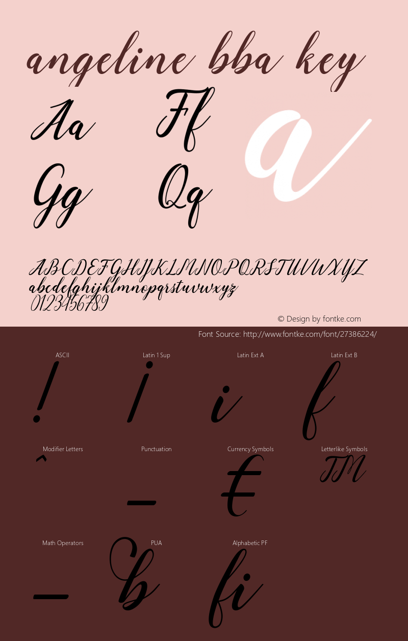 angeline bba key Version 1.000 Font Sample