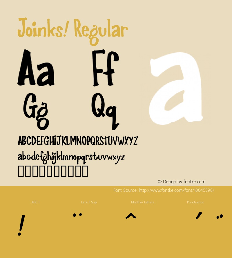 Joinks! Regular Macromedia Fontographer 4.1.2 8/11/98 Font Sample