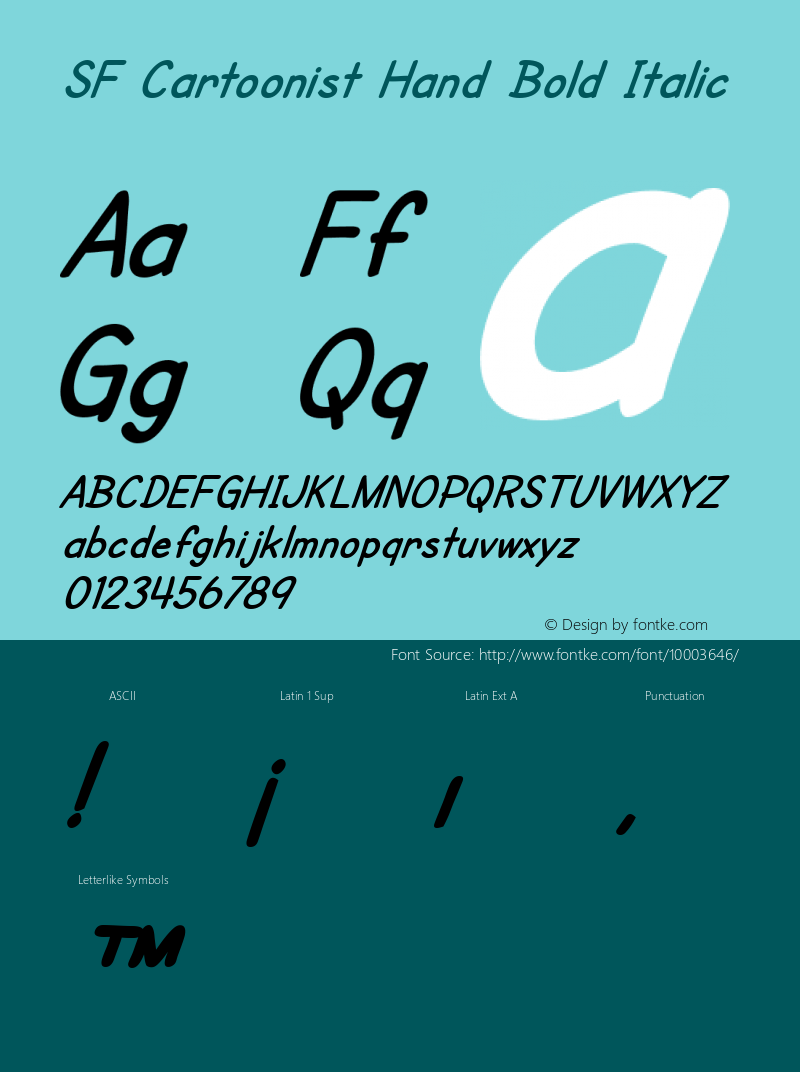 SF Cartoonist Hand Bold Italic v1.0 - Freeware Font Sample