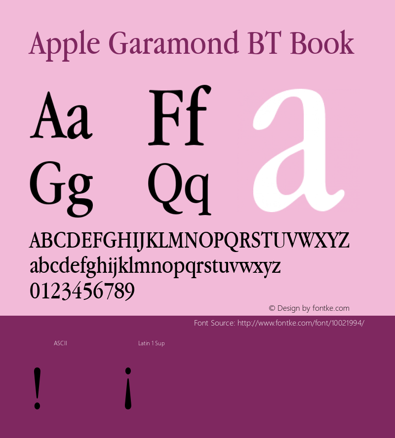 Apple Garamond BT Book 1 Mar 1991 Font Sample