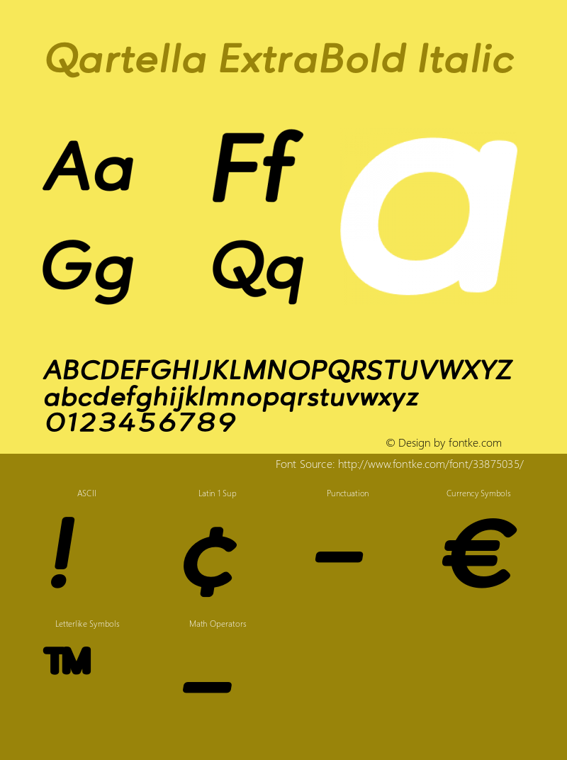 Qartella ExtraBold Italic Version 1.000;PS 001.000;hotconv 1.0.88;makeotf.lib2.5.64775 Font Sample