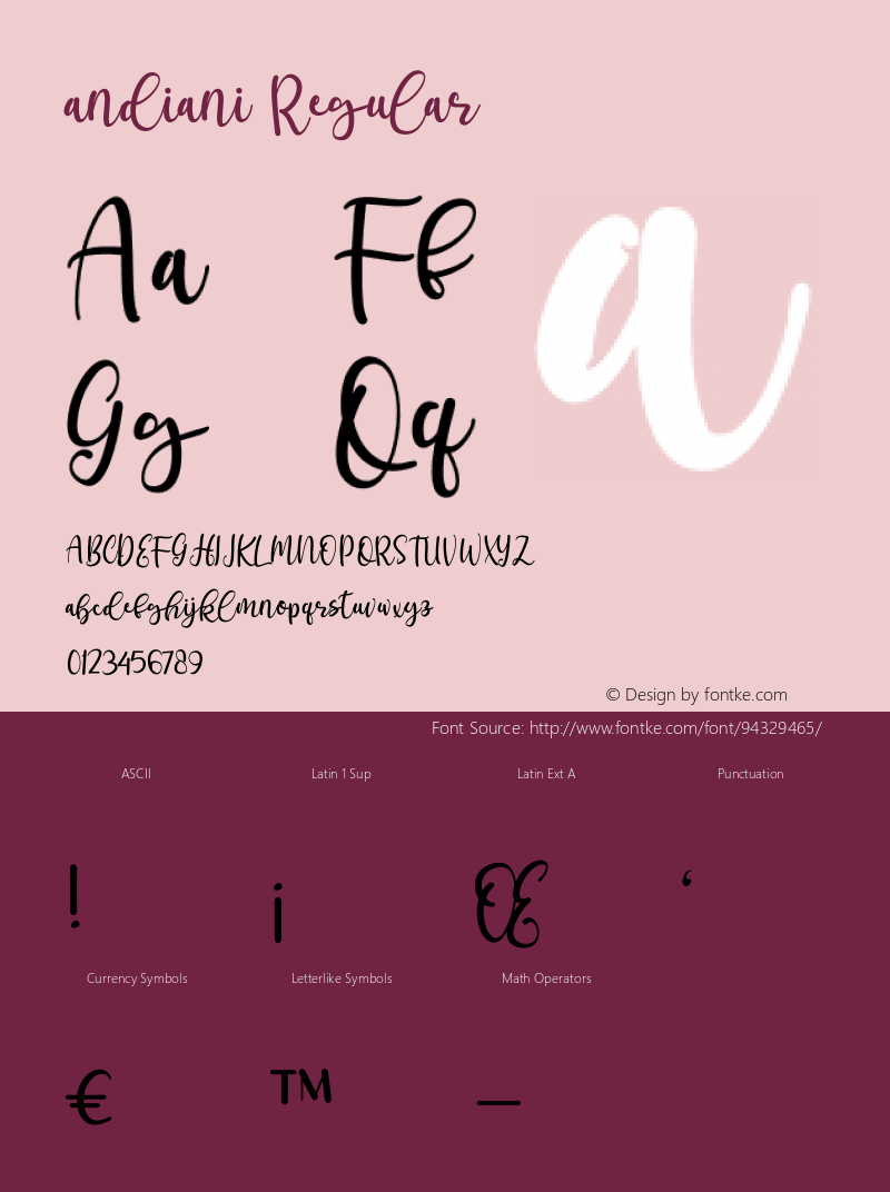 andiani Version 1.00;January 11, 2021;FontCreator 13.0.0.2683 64-bit Font Sample