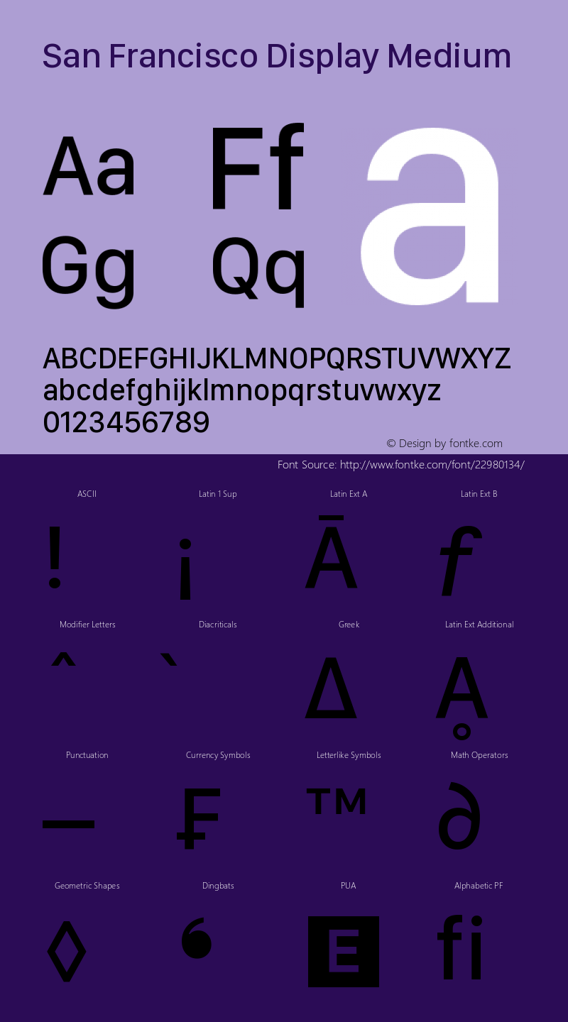 San Francisco Display Medium Version 1.00 April 16, 2015, initial release Font Sample