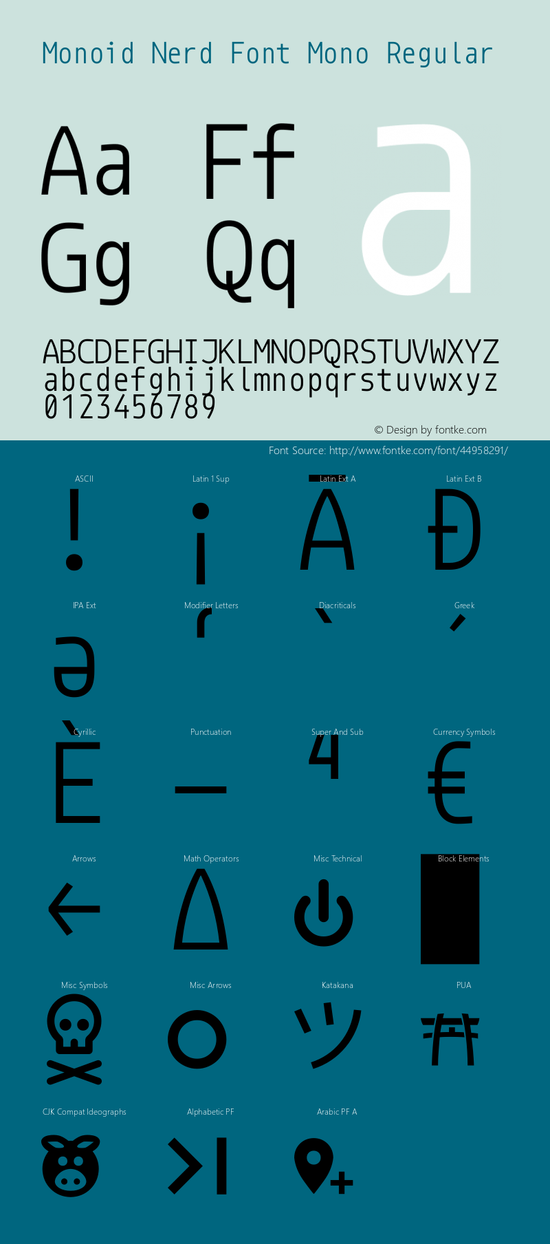 Monoid Regular Nerd Font Complete Mono Version 0.61;Nerd Fonts 2.0. Font Sample