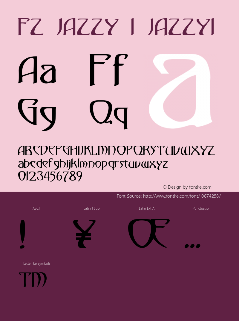 FZ JAZZY 1 JAZZY1 Version 1.000 Font Sample