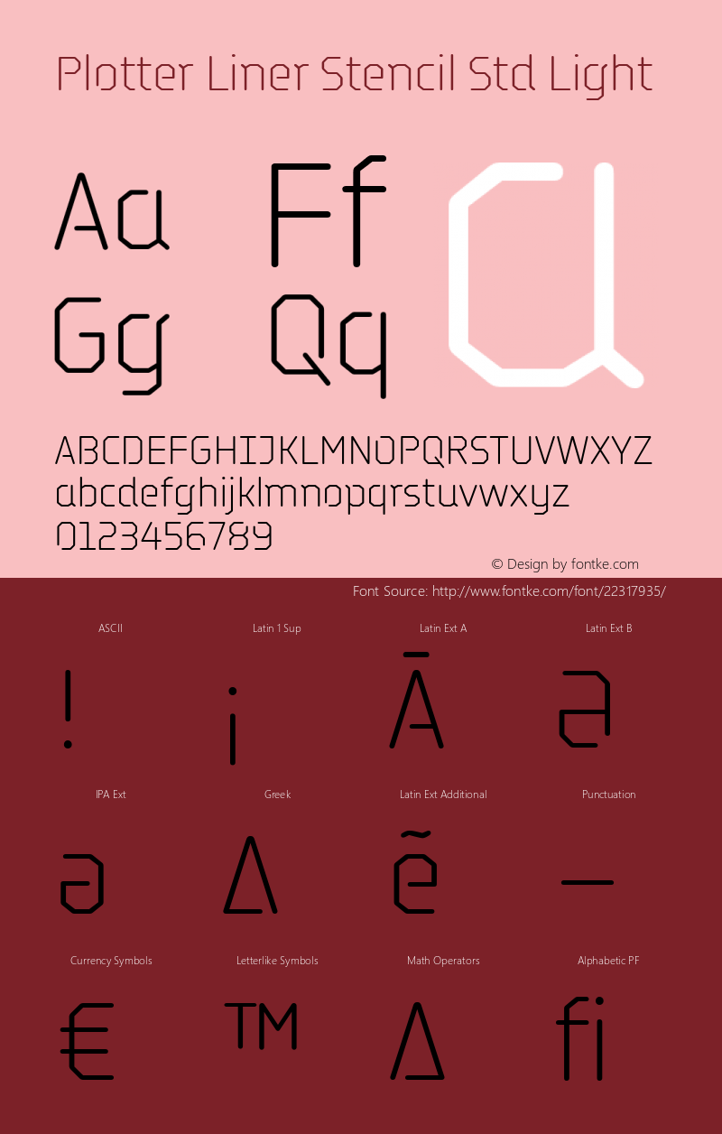 aba6fd7658a8f5f5 - subset of Plott Liner Stencil Std Lt Version 1.000 Font Sample