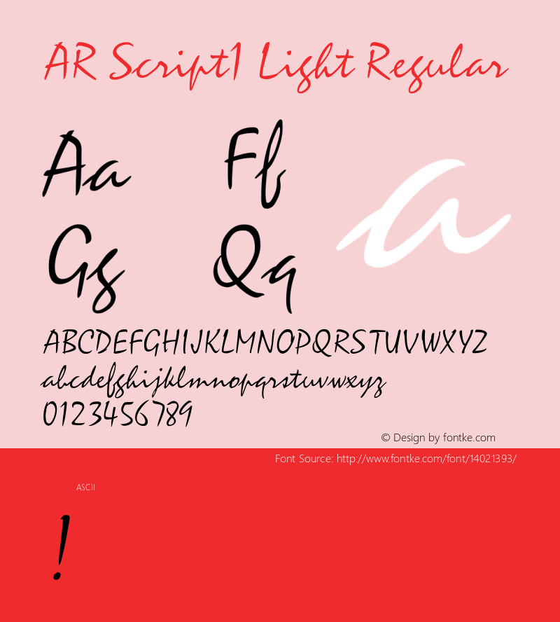 AR Script1 Light Regular Version 2.10 Font Sample