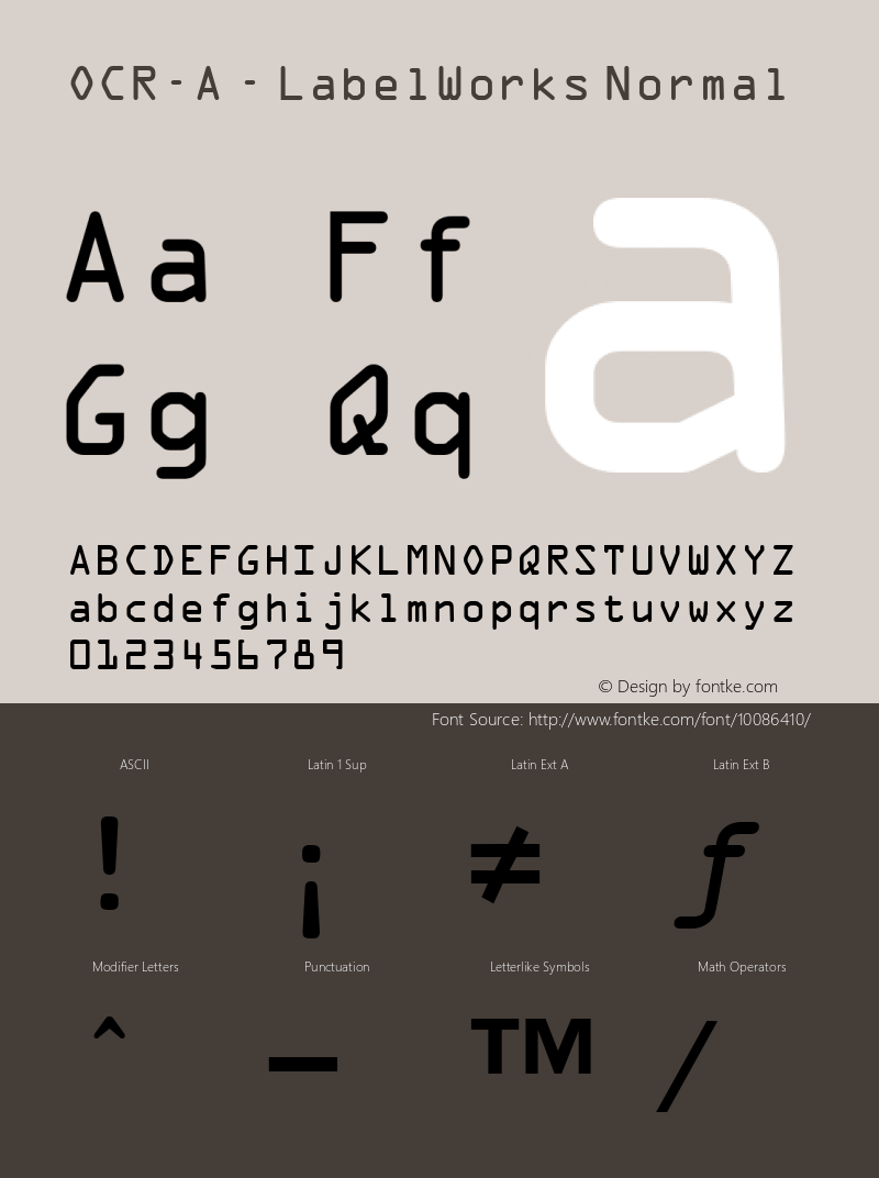 OCR-A - LabelWorks Normal OCR-A - LabelWorks Font Sample