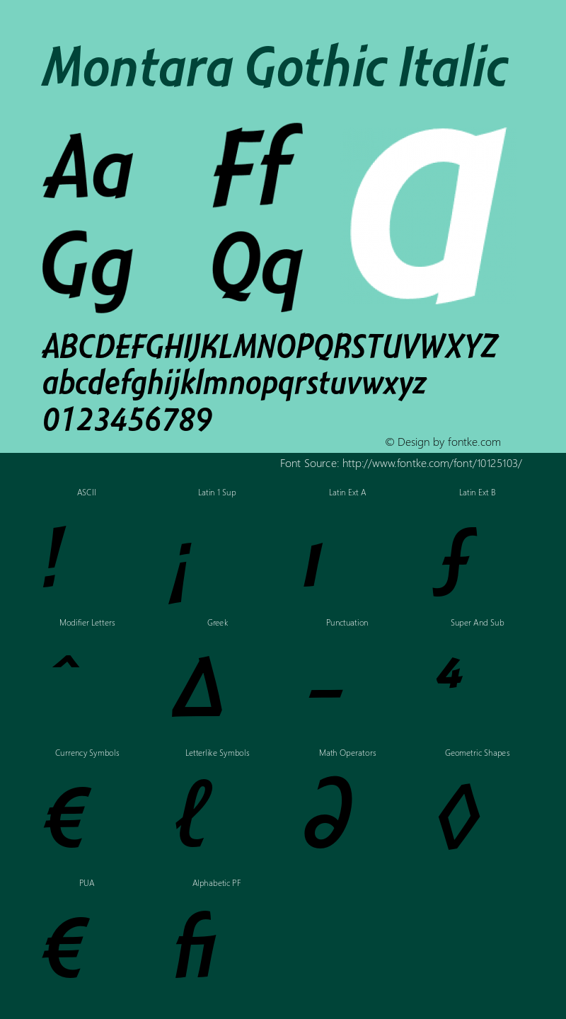 Montara Gothic Italic OTF 1.007;PS 001.000;Core 1.0.29;makeotf.lib1.4.0 Font Sample