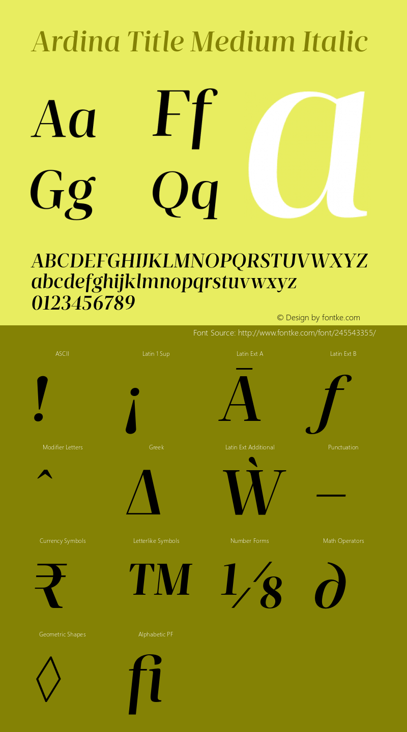 Ardina Title Medium Italic Version 1.001;PS 001.001;hotconv 1.0.70;makeotf.lib2.5.58329图片样张