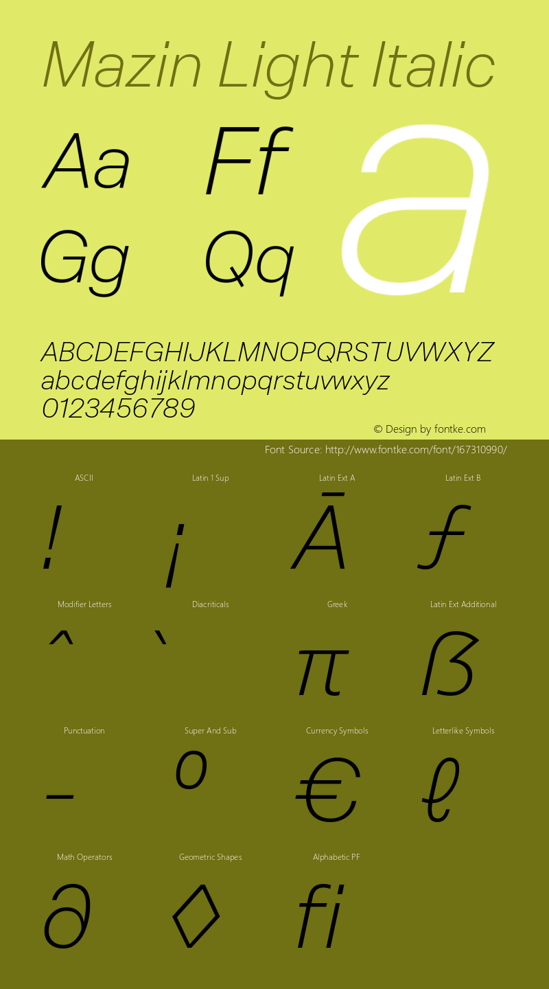 Mazin Light Italic 1.000 Font Sample