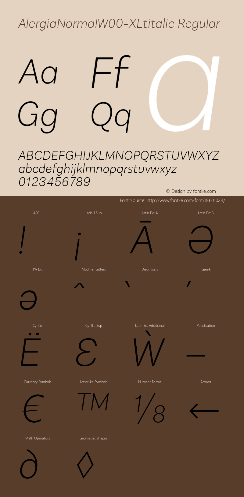 AlergiaNormalW00-XLtitalic Regular Version 1.00 Font Sample