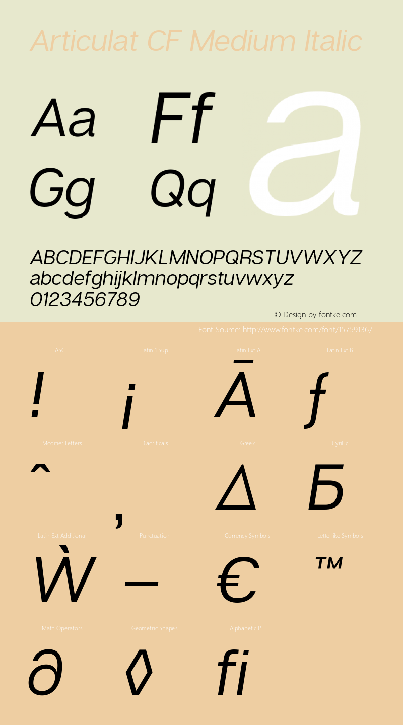 Articulat CF Medium Italic Version 1.030 Font Sample