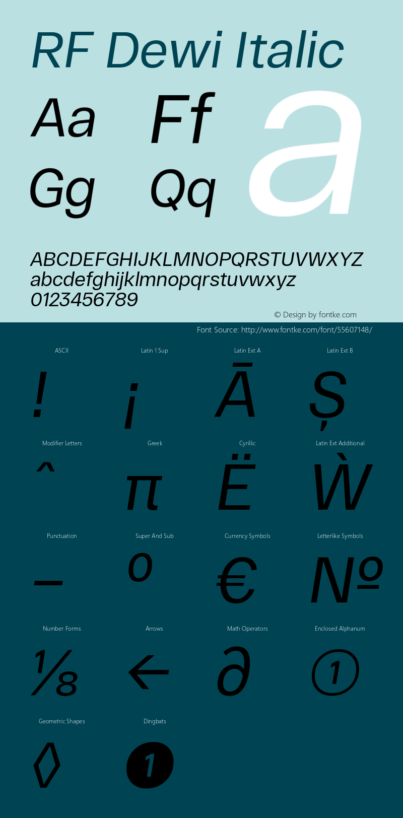 RF Dewi Italic Version 1.004;PS 001.004;hotconv 1.0.88;makeotf.lib2.5.64775 Font Sample