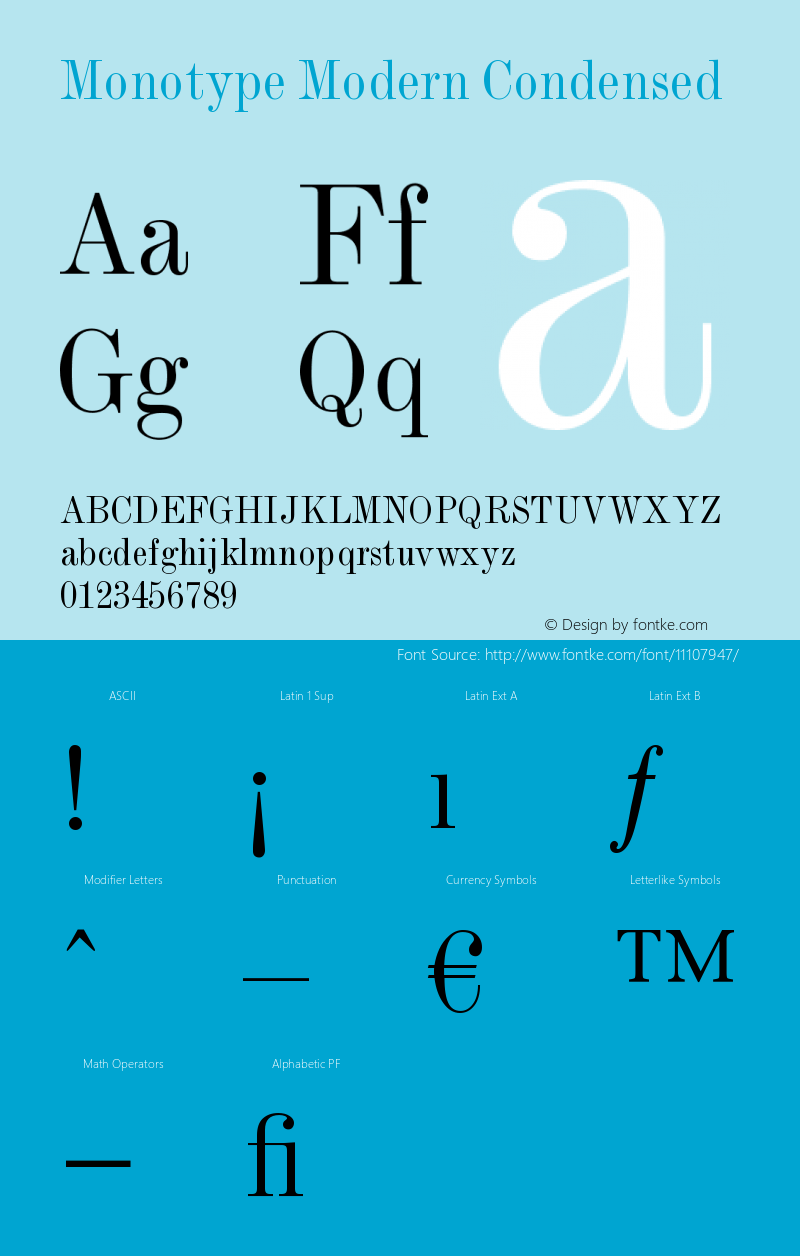 Monotype Modern Condensed Version 001.000 Font Sample