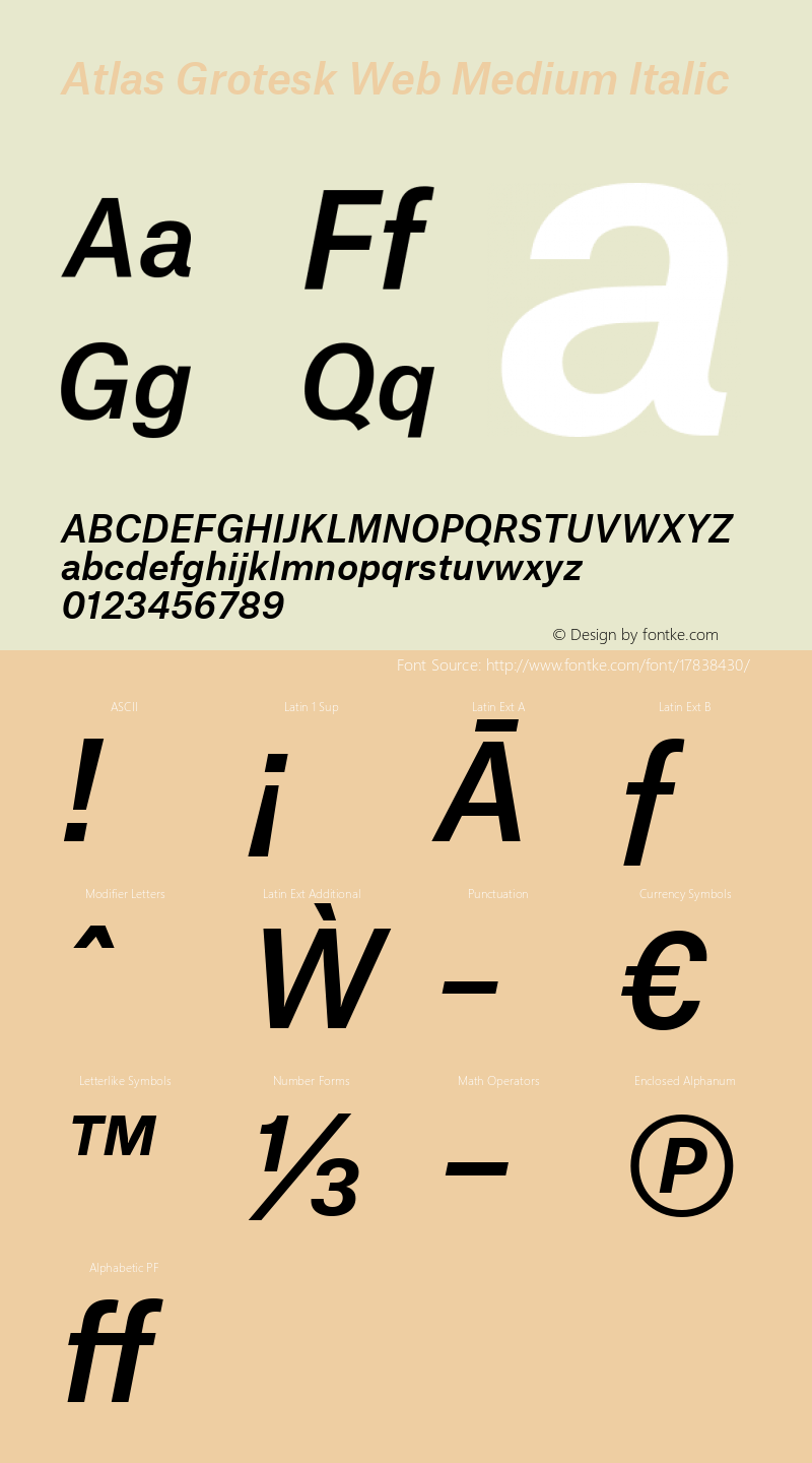 Atlas Grotesk Web Medium Italic Version 1.001 2012 Font Sample