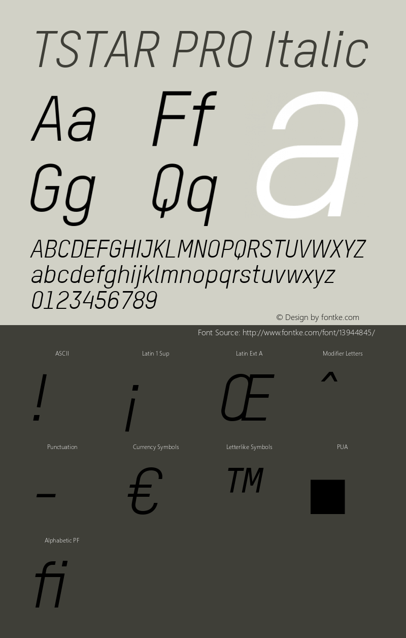 TSTAR PRO Italic Version 3.000 Font Sample