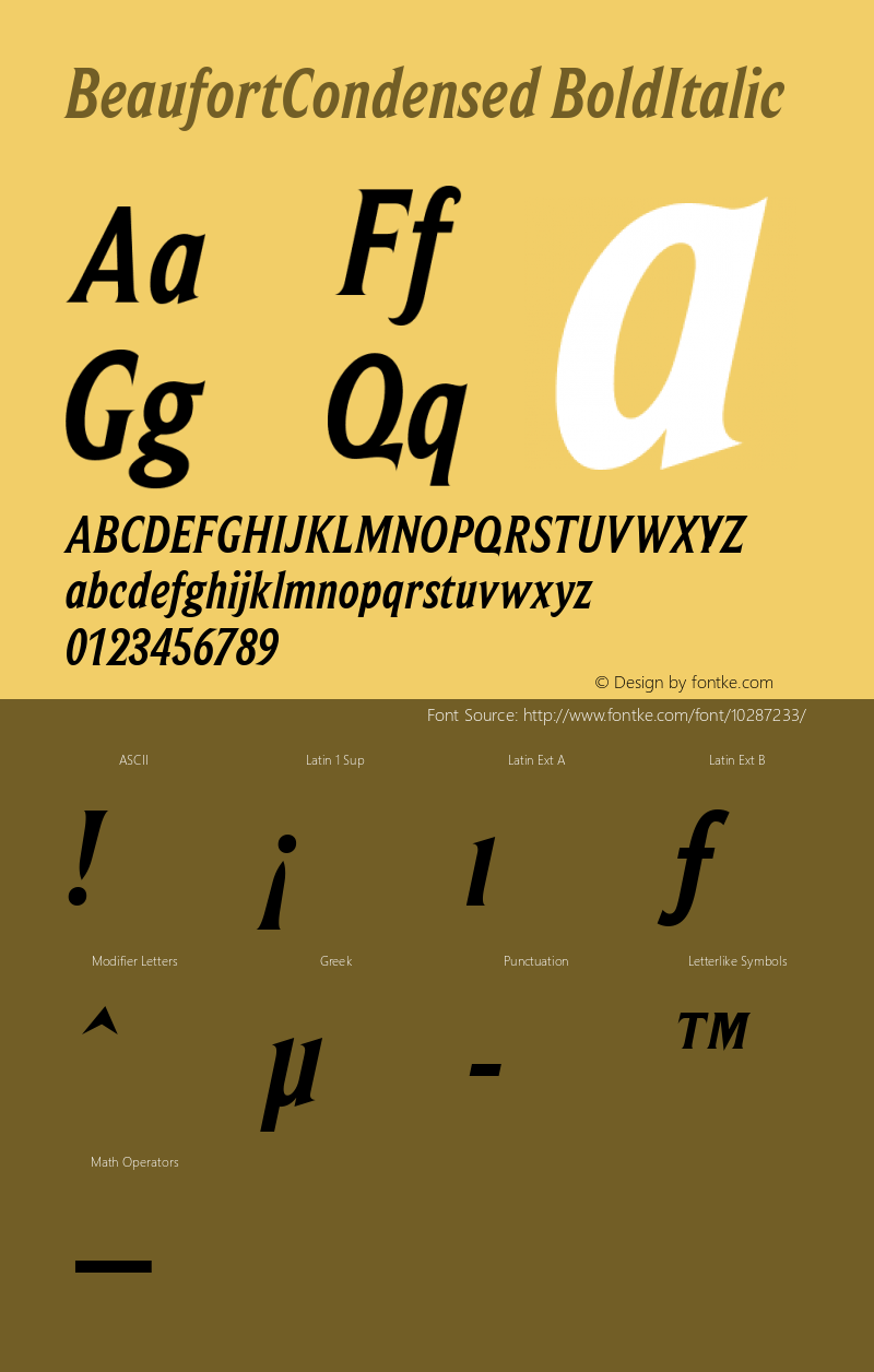 BeaufortCondensed BoldItalic Version 2.02 Font Sample