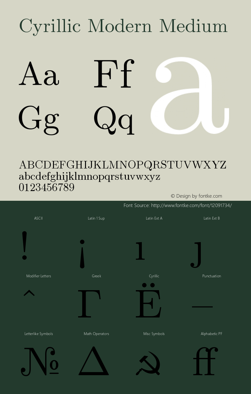 Cyrillic Modern Medium Version 4.001 Font Sample