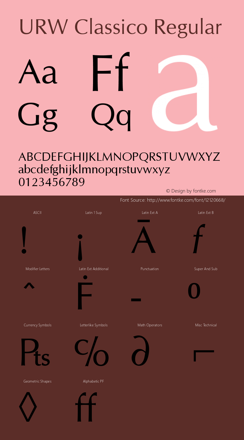 URW Classico Regular Version 2.00 Font Sample