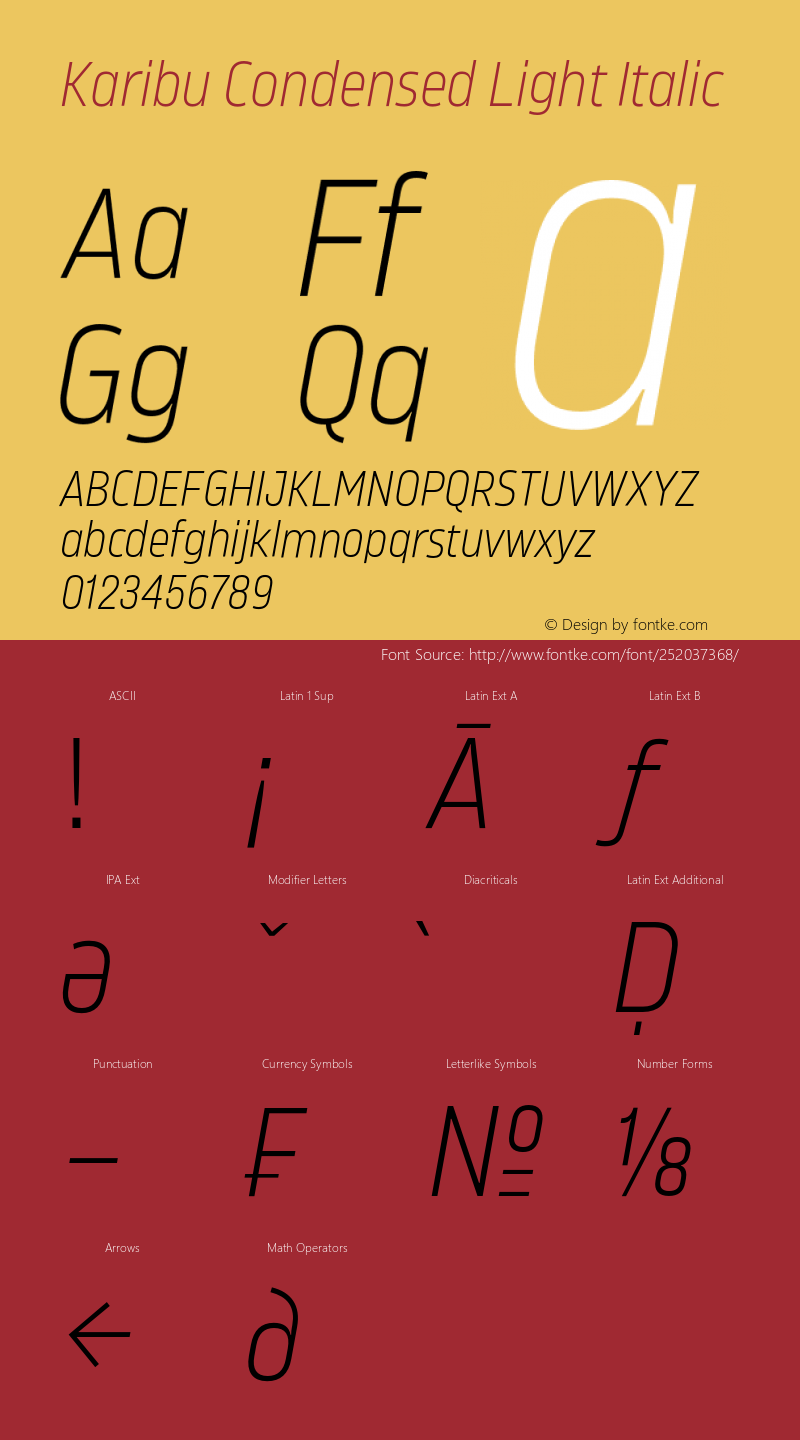 Karibu Condensed Light Italic Version 1.000;PS 001.000;hotconv 1.0.88;makeotf.lib2.5.64775图片样张