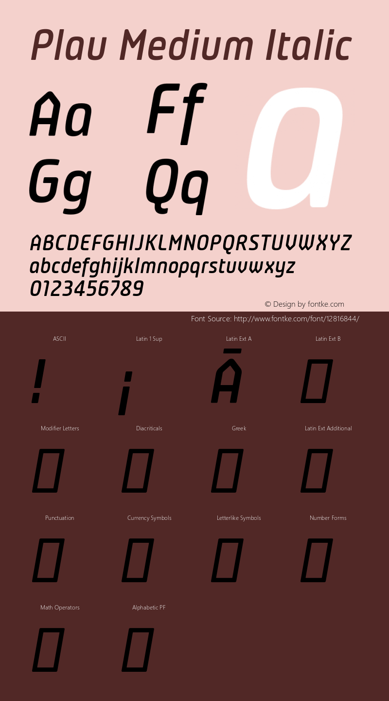 Plau Medium Italic Version 2.001;PS 002.001;hotconv 1.0.70;makeotf.lib2.5.58329 Font Sample