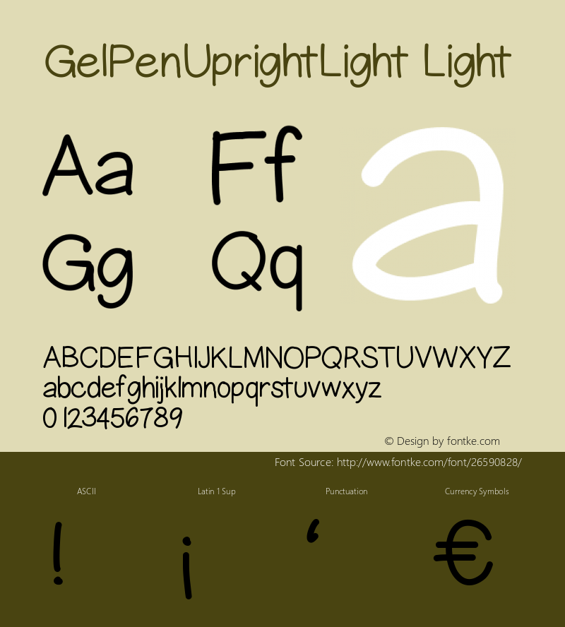 GelPenUprightLight Version 001.000 Font Sample