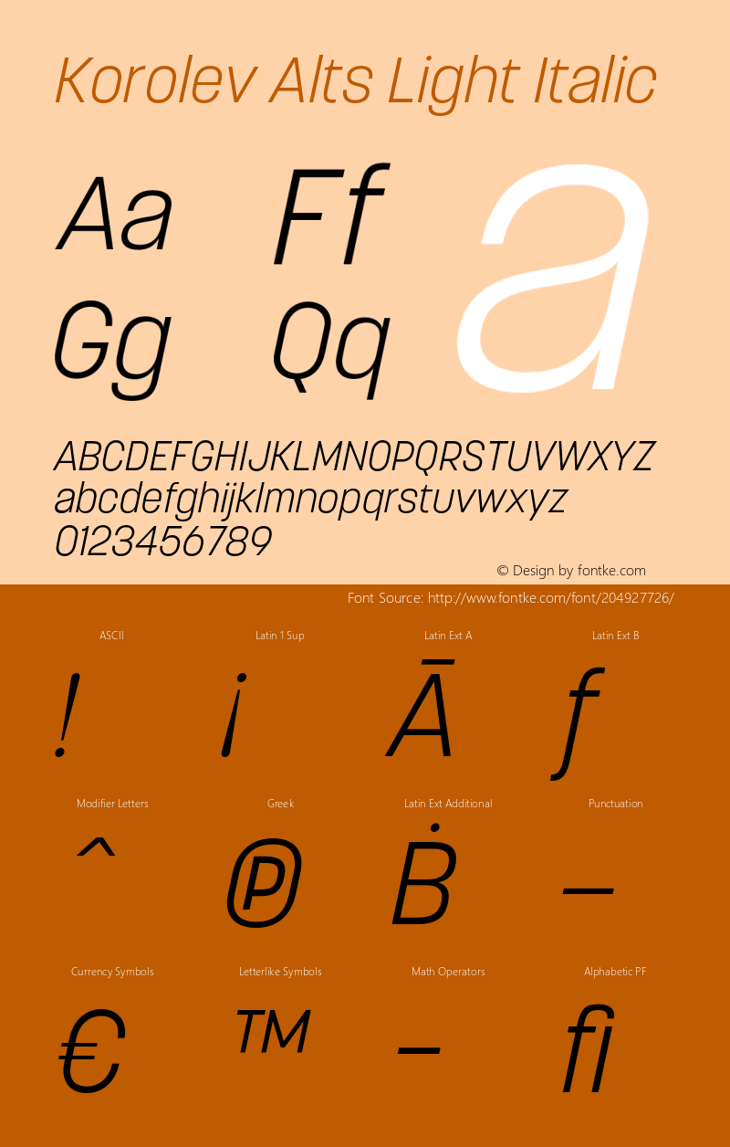 Korolev Alternates Light Italic Version 8.000;FEAKit 1.0图片样张
