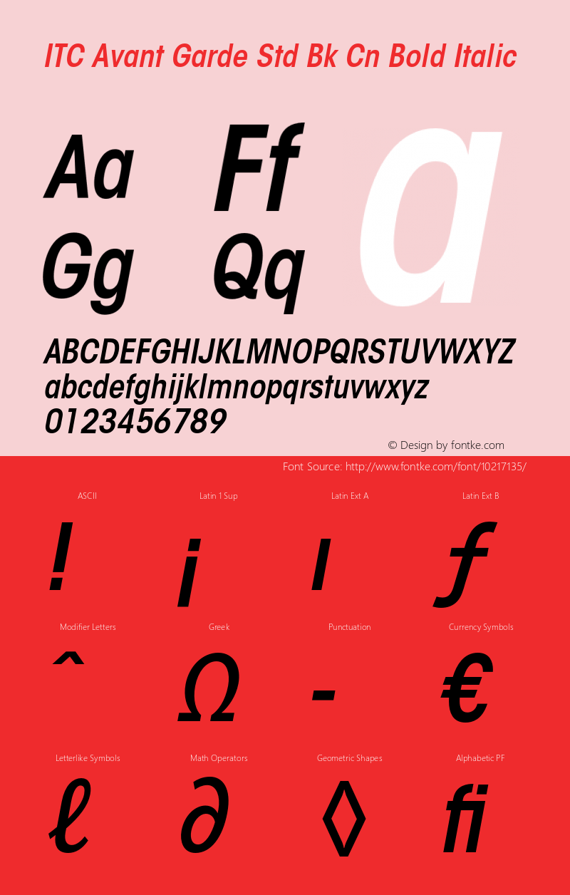 ITC Avant Garde Std Bk Cn Bold Italic Version 2.031;PS 002.000;hotconv 1.0.50;makeotf.lib2.0.16970 Font Sample