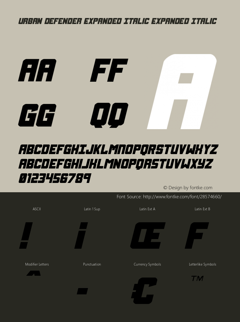 Urban Defender Expanded Italic Version 1.1; 2019 Font Sample