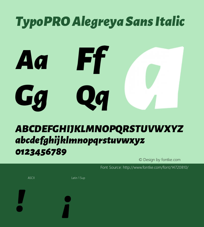 TypoPRO Alegreya Sans Italic Version 1.000;PS 001.000;hotconv 1.0.70;makeotf.lib2.5.58329 DEVELOPMENT Font Sample